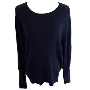 Halogen Black Ribbed Knit Scoop neck Sweater with Long Puffed Sleeves L